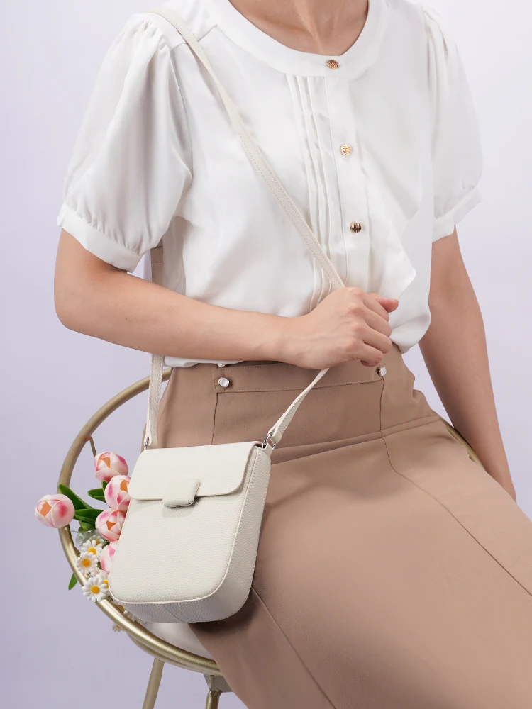 Zency Cowhide Leather Female Crossbody Bag Mini Small Bag Trendy Casual Shoulder Bag Purses Handbag Beige Women Flap Phone Bags