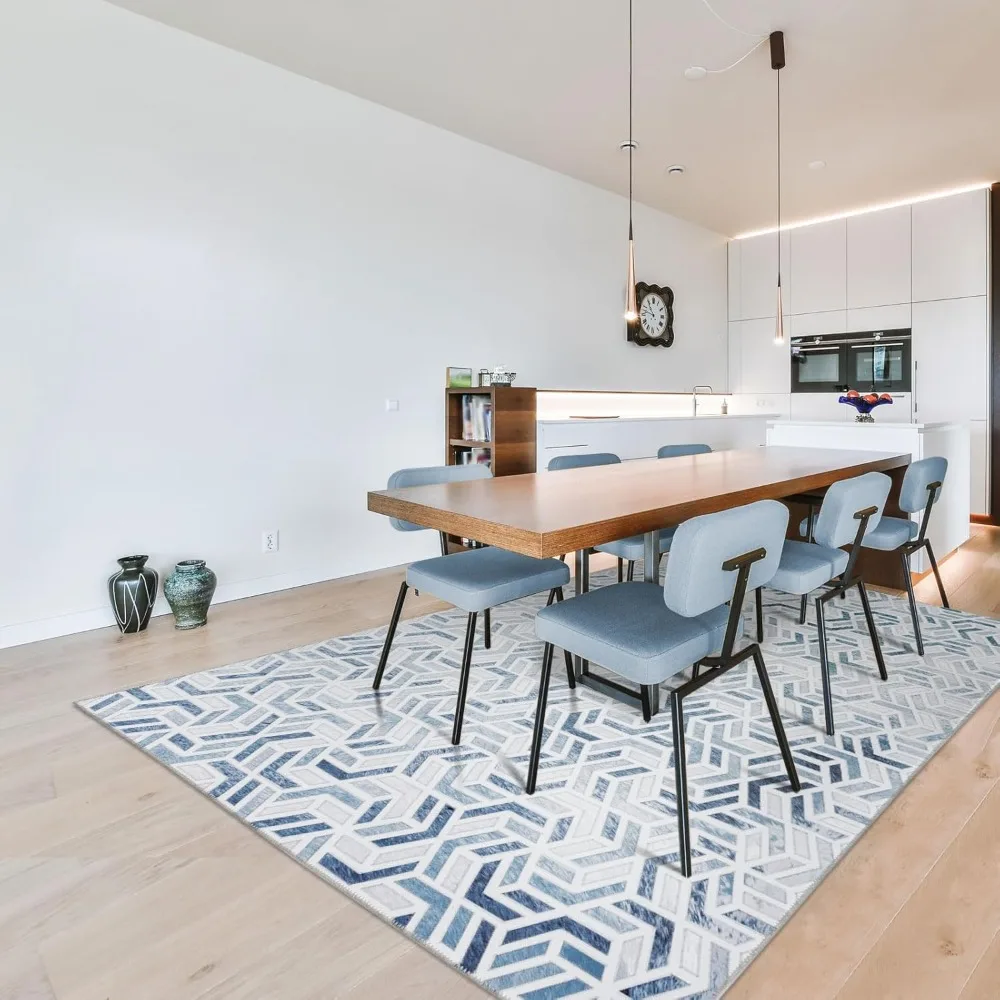 سجادة جلد البقر الصناعي الهندسية الحديثة، 8 × 10 أقدام، سجادة غير قابلة للانزلاق قابلة للغسل في الغسالة لغرفة المعيشة #4