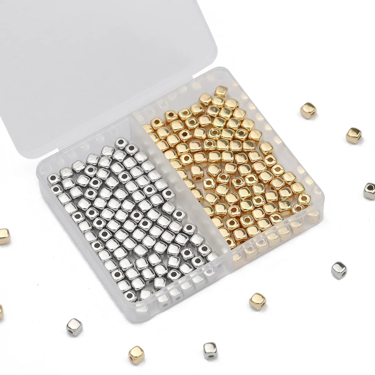 4mm 200PCS Round Corner Square Bicolor Bead Set Box Golden Silvery CCB Spacers Loose Beads For Jewelry DIY Bracelet Earrings