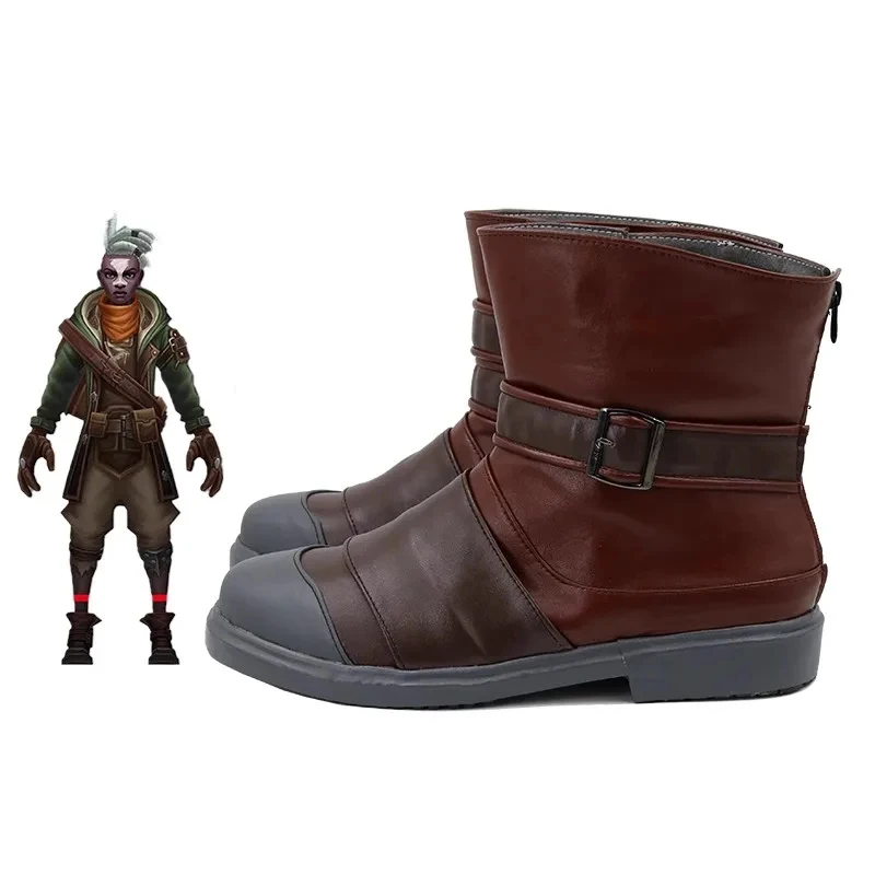 

s;3'c\5/b'Ekko Cosplay Shoes Game LOL Brown Artificial Leather Boots For Man3'f,6\b;8/