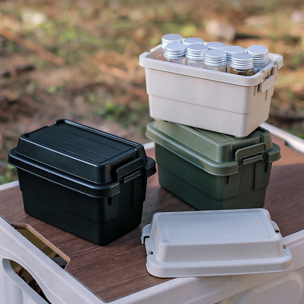 1.1L Multifunctional Outdoor Storage Box with 6pcs Seasoning Bottles Camping Travel Barbecue Small Toolbox Plastic Storage Box