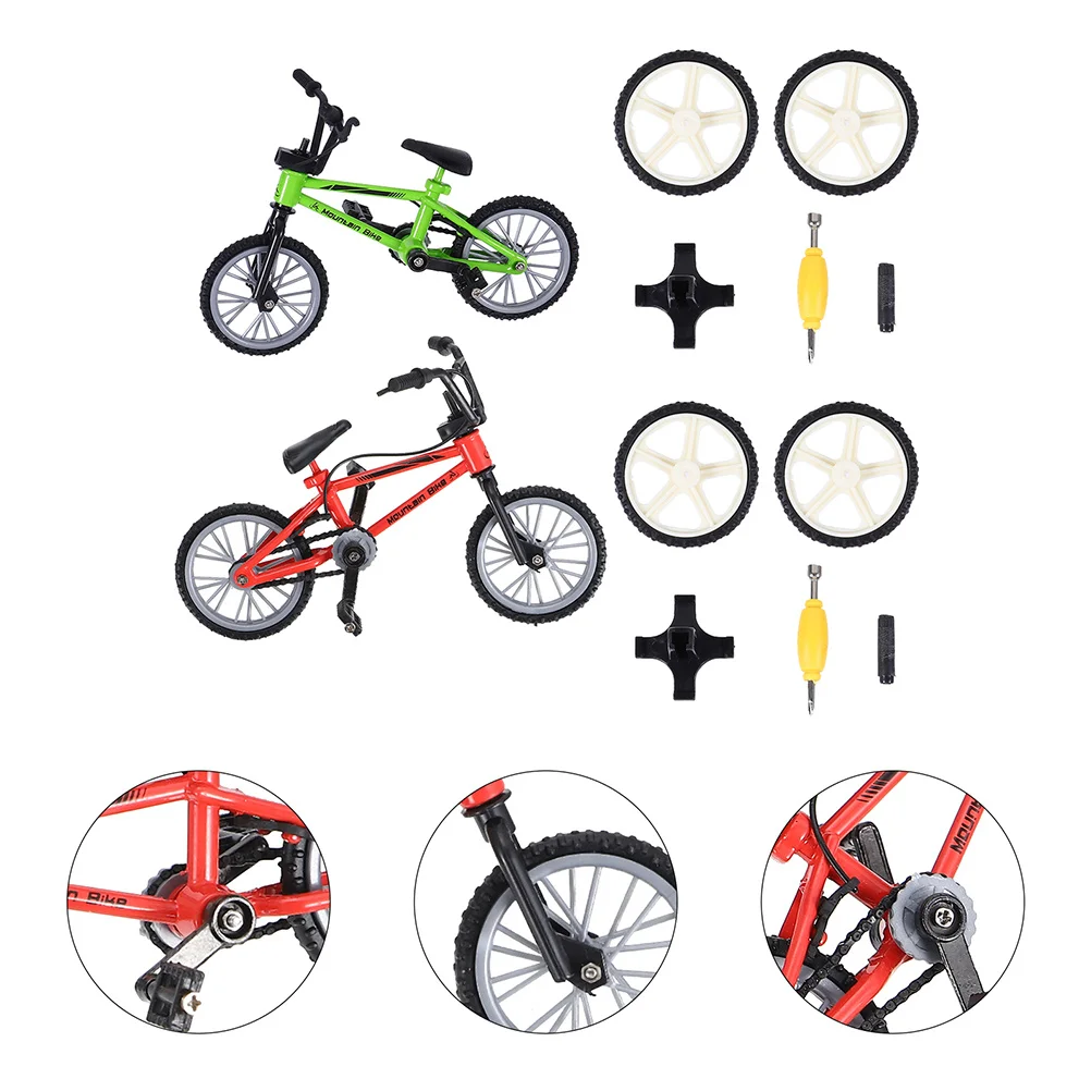 2 Sets Mini Finger Bike Aluminum Alloy Desk Competition For Stress Relief Tabletop Game Kids Adults Display Decor
