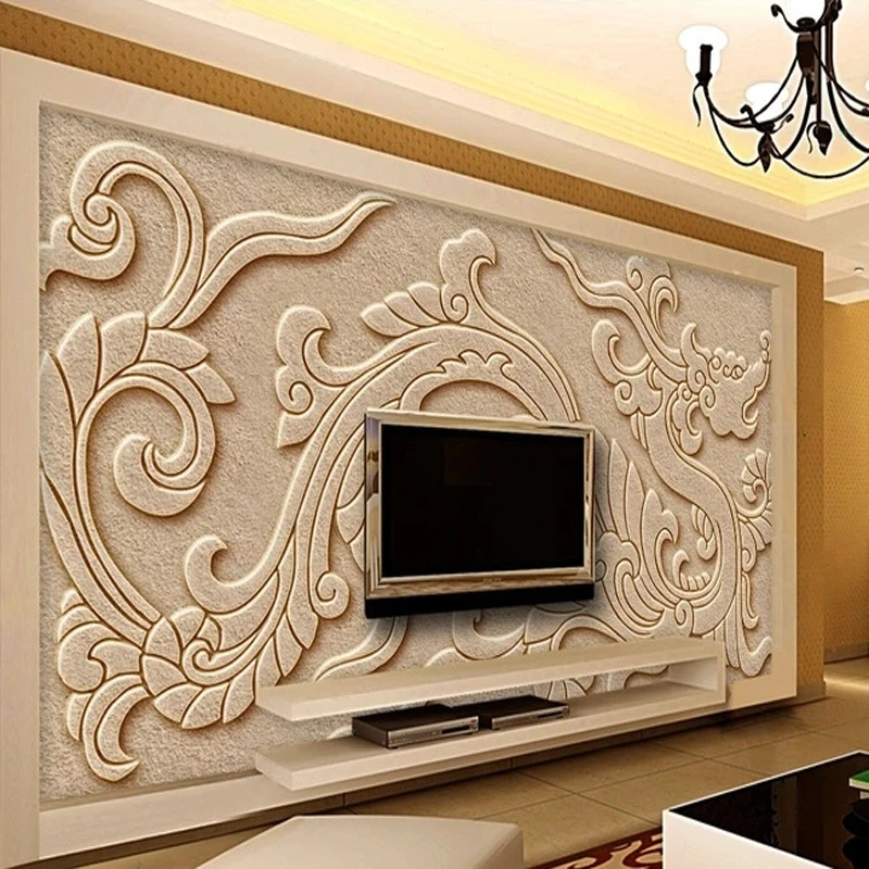 

Custom Size Wallpaper Chinese 3D Embossed Dragon Totem Sandstone Pattern Mural Paper for Living Room TV Background Wall Decor