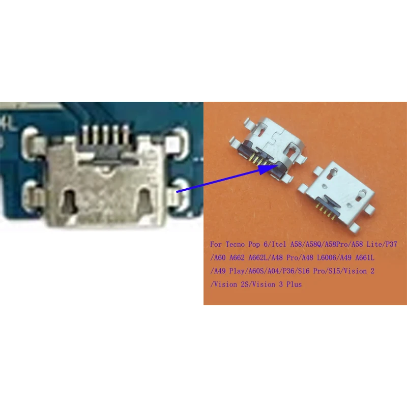 10-200 шт. USB-разъемы для зарядки, коннекторы для Itel A49, P36, A58, A48, S16 Pro, P37, S15, A60, A04, Vision 2, 2S, A60S, Tecno Pop 6