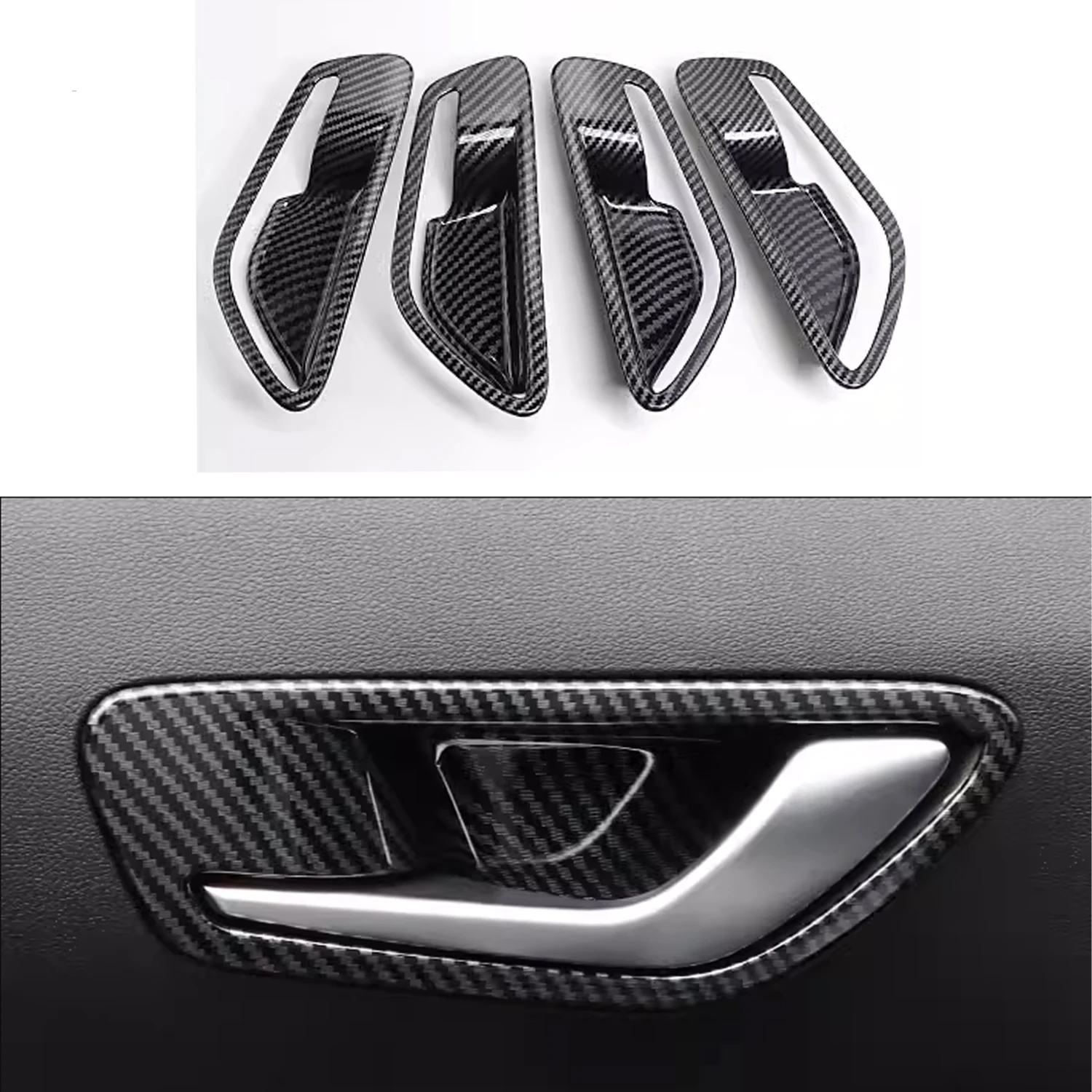 

For Hyundai Tucson NX4 2022 2023 Car Interior Accessories Door Handles Bowl Cover Trim ABS Carbon Fiber Black 4pcs