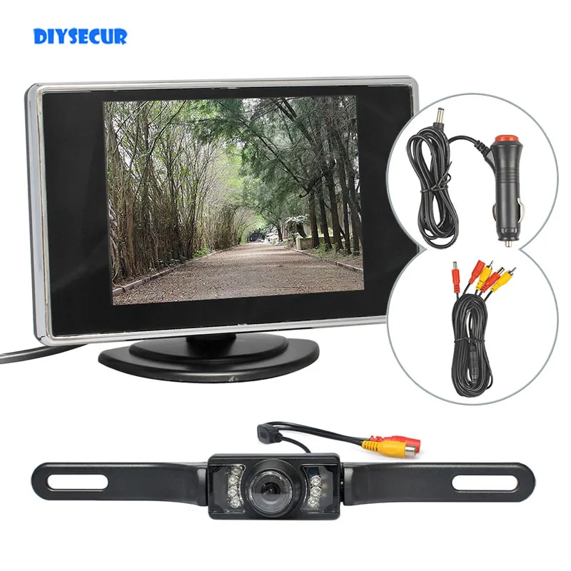 DIYSECUR 3.5inch 480TV Line Resolution TFT LCD Car Monitor Kit Car Camera Reversing IR Camera Parking Assistance System