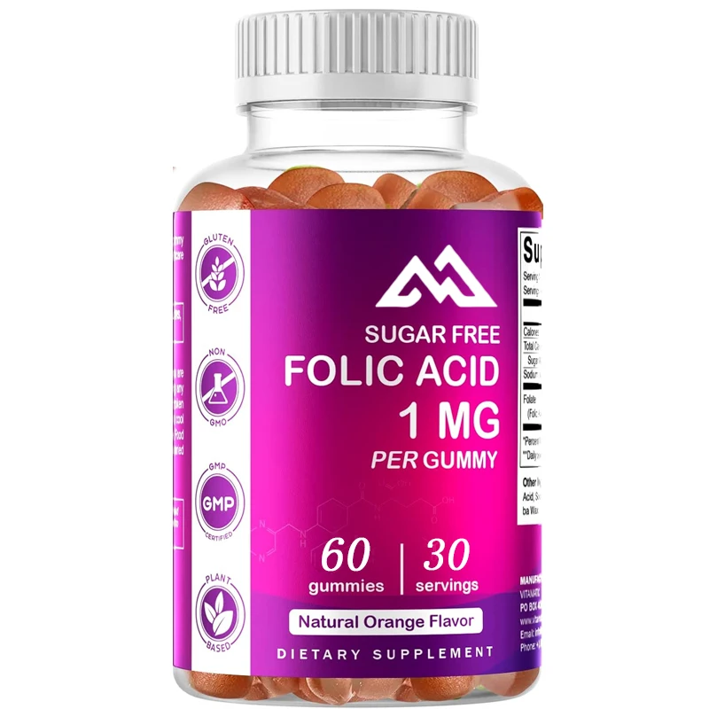 Vitamin folate gummies 1000 micrograms (1 mg) - an essential prenatal vitamin for mothers and babies - Vitamin B9-60 gummies