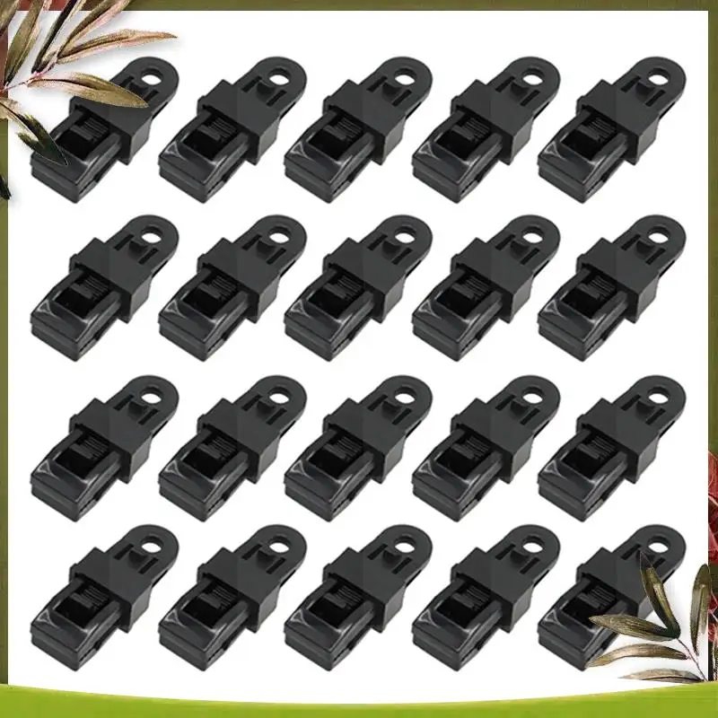 

A08P-20 шт. Зажимы для палаток с функцией тяги и натяжения, крепления для палаток, крючки для кемпинга, ветрозащитные ремни, клипсы-зажимы — черные, прочные, удобные в использовании