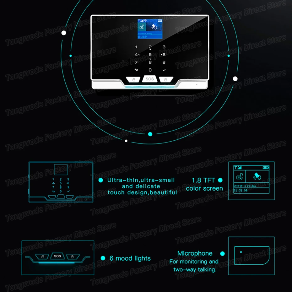 TOWODE G20 Tuya WiFi GSM Wireless Security Alarm System Home Business Burglar Alarm with Siren RFID Motion Detector Smoke Sensor