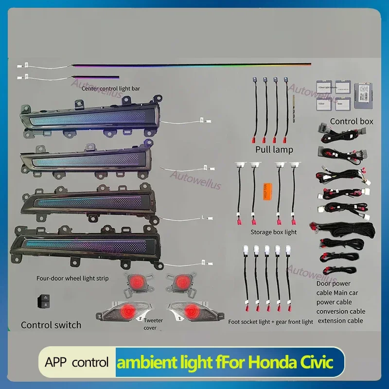 

Вспышка для Honda Civic 2022, 2023, 11th, вспышка для освещения окружающей среды, лампа для создания атмосферы с напоминанием о ремне безопасности и режиме приветствия