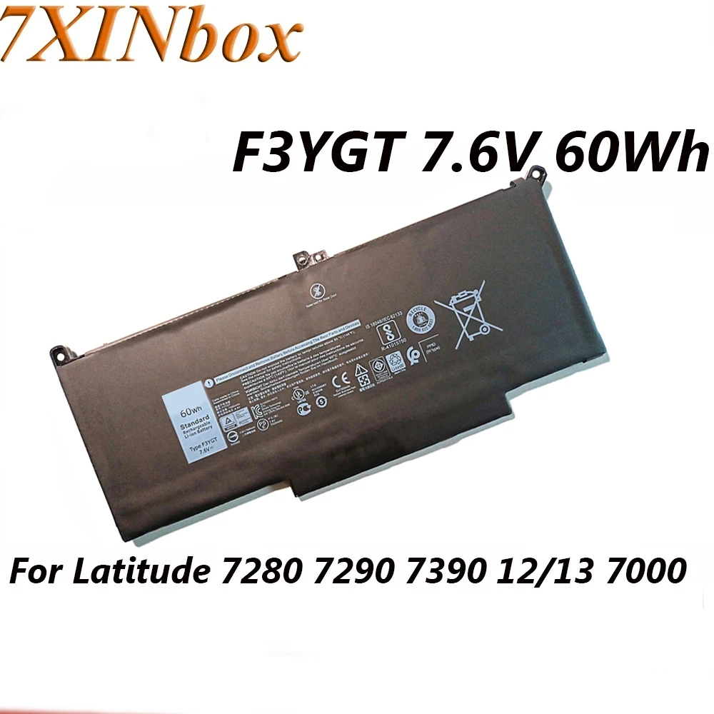 7XINbox F3YGT 60Wh 7.6V Laptop Battery For DELL Latitude E7280 E7290 E7390 12 7000 7290 13 7380 7390 14 7480 7490