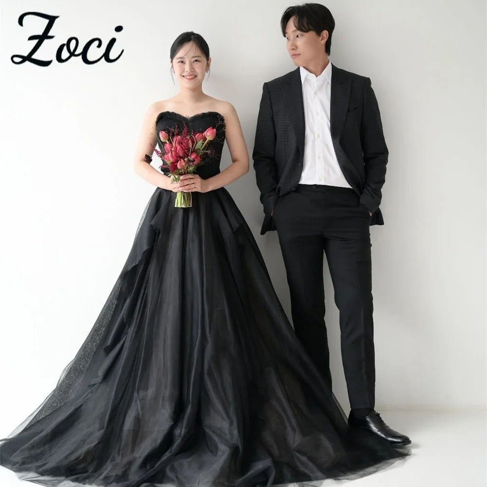 

Zoci Sweetheart Black Korea Evening Dresses Elegant Strapless Bride Gown Customized Sleeveless Korea Photos Shoot Dress 웨딩드레스