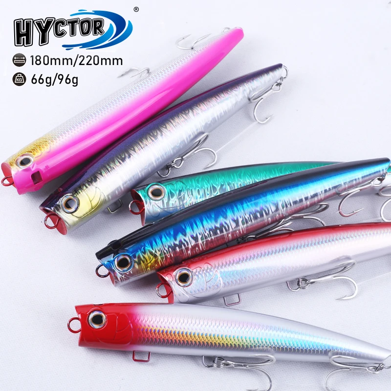 Hictor 180mm/66g 220mm/96g topwater popper iscas de pesca bolha iscas artificiais jet wobblers gt atum grande jogo isca de pesca