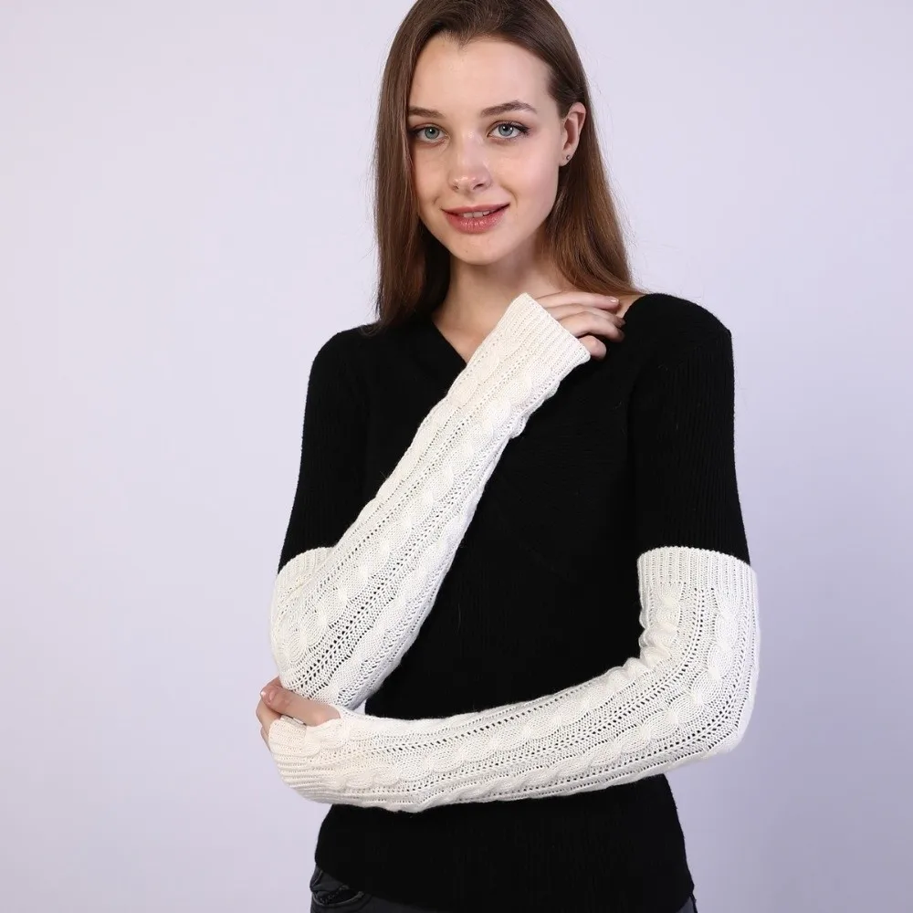 Gothic Solid Color Fingerless Gloves Long Knit Hand Warmer Mittens Arm Sleeve Over Elbow Gloves Girls