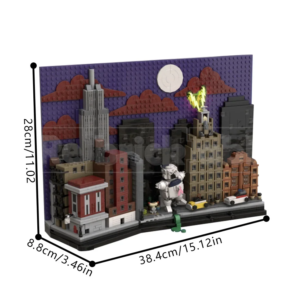 MOC Film Ghostbusters Scena Nowy Jork panorama Miasto Klocki Architektura Model naturalnej wielkości Cegły Złożona Zabawka Prezent dla Dzieci