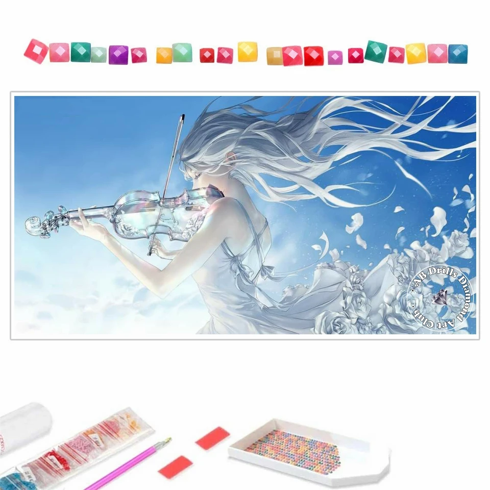 

Violin Girl 5D AB Drill Diamond Painting Mosaic Fantasy Japanese Cartoon Art Embroidery Cross Stitch Handmade Craft Home Decor