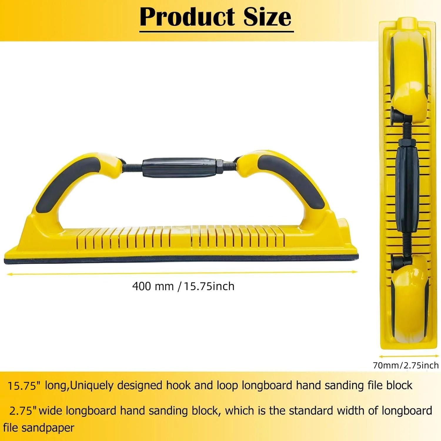 Adjustable Radius Flex Longboard Hand Sanding File Block with Hook & Loop Backing - Use Continuous Rolls or Sandpaper Sheets
