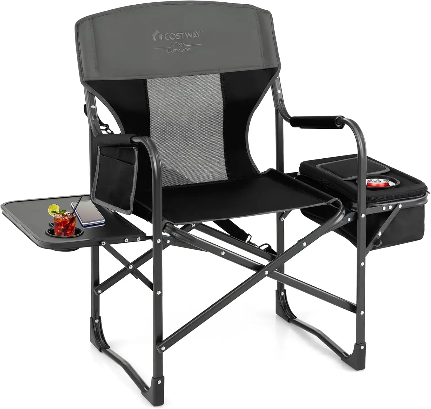 

Сверхмощный складной пляжный стул для кемпинга поддерживает 400 фунтов для взрослых с боковым столиком, сумка-холодильник, ремень для хранения