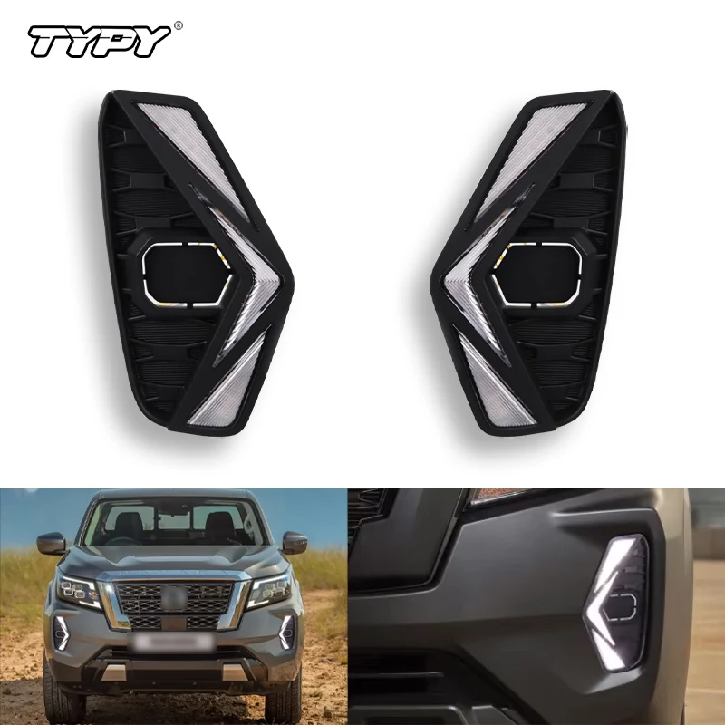 

TYPY дневные ходовые огни DRL для Nissan Navara NP300 Frontier 2020 2021 2022, противотуманные фары, водонепроницаемый указатель поворота, желтый
