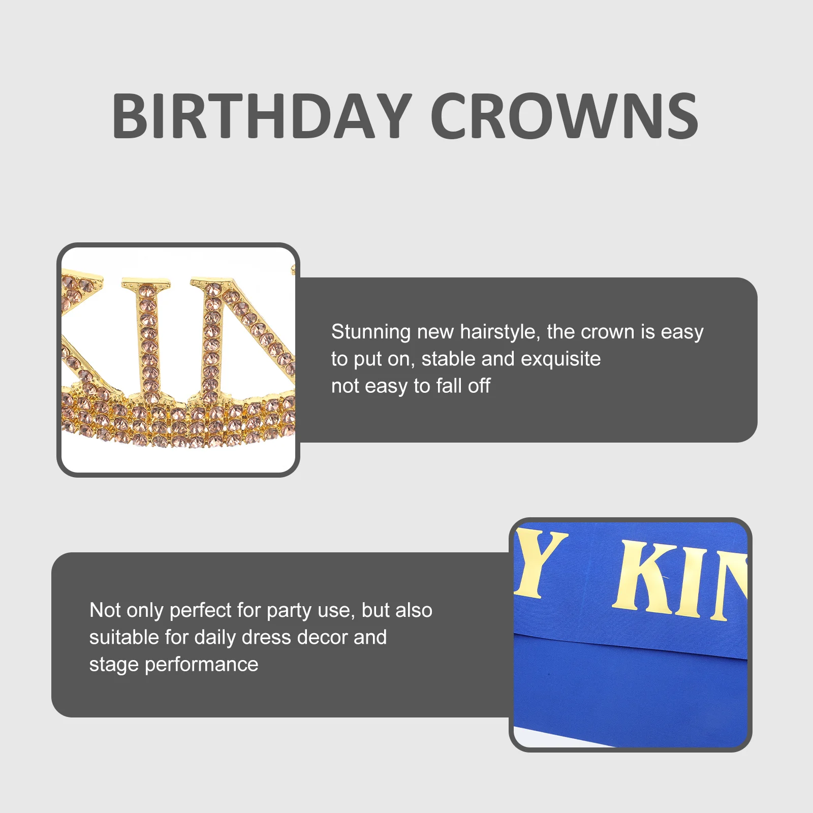 1Set Crown Sjerp Koning Strass Verjaardagsfeestje Prom Kostuum Accessoires Stabiele Hoofdtooi voor Mannen Vrouwen