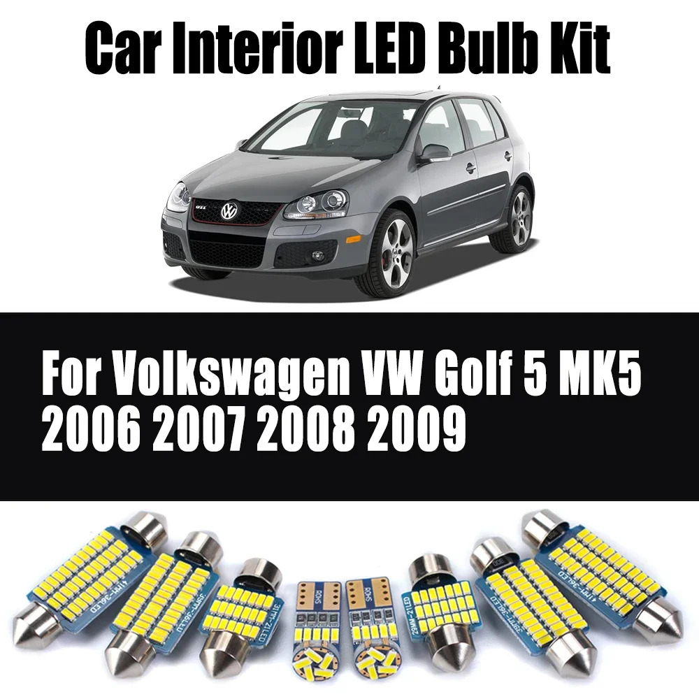 

14 шт. комплект автомобильных ламп для Volkswagen VW Golf 5 MK5 2006 2007 2008 2009 светодиодный внутренний светильник для чтения карт купол косметическое зеркало освещение для ног