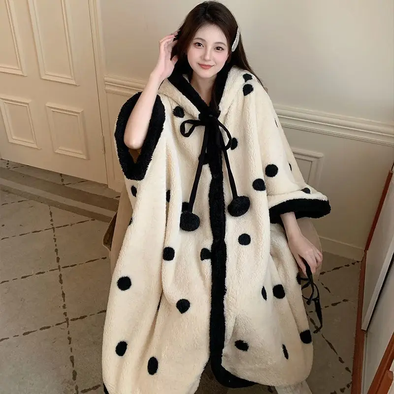 

Плащ, женская пижама, халат, осень-зима, утепленный халат из кораллового флиса, милая пижама с фланцем, плюшевая шаль, пальто, удобная одежда для сна