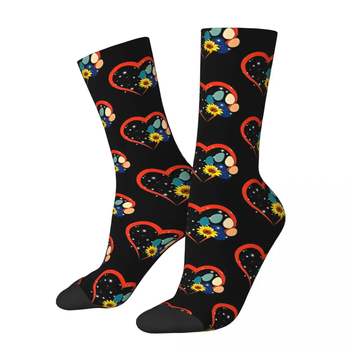 Crazy compression Dog Paw Heart Sock for Men Vintage Seamless Pattern Crew Sock Novelty