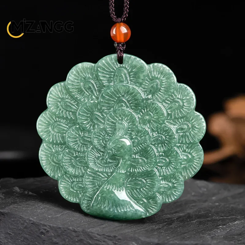 

Natural A-goods Jadeite Auspicious Peacock Pendant Hand-carved Exquisite Fashion Ice Jade Necklace Men and Women Holiday Gift