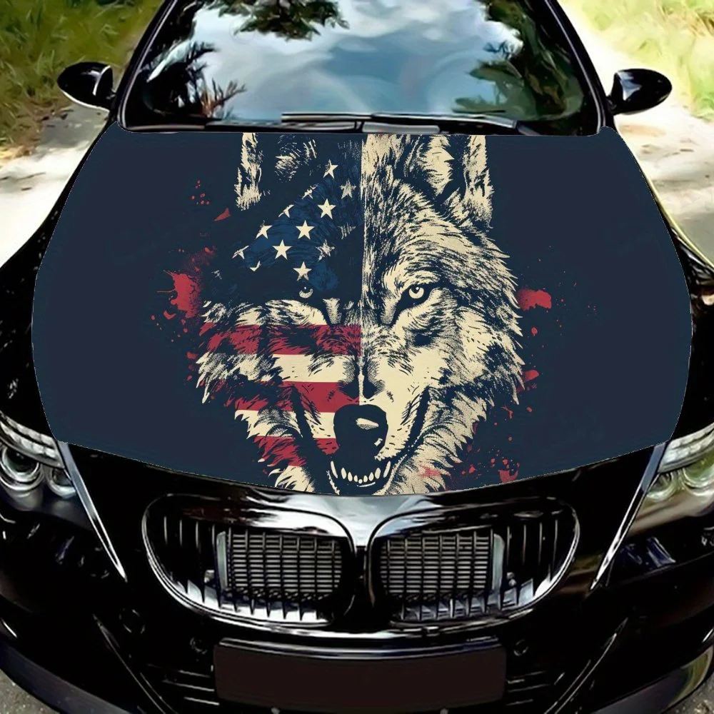 

Американский флаг сращивание волка ПВХ автомобильные виниловые обертывания, самоклеящаяся водонепроницаемая наклейка на капот автомобиля, защитная наклейка для украшения автомобиля