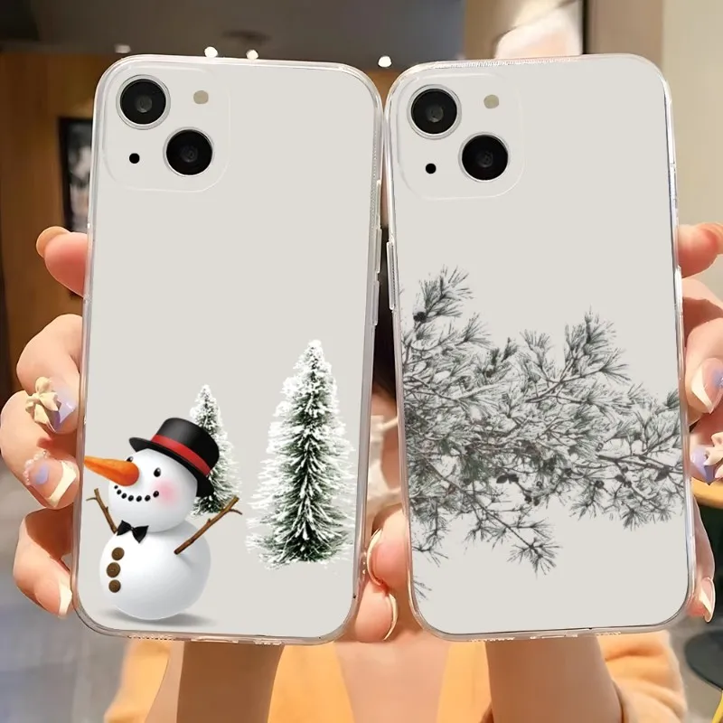 Snow Pine Phone Case For Iphone 15 13 Pro Max 14 Mini Xr 11 12 6 6s 8 7 Plus Luxury Transparent Cover