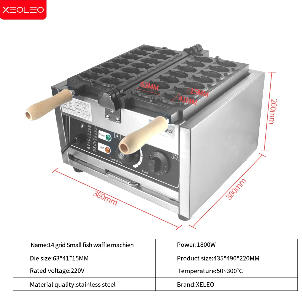 ماكينة صنع الوافل XEOLEO Taiyaki بقدرة 1400 وات على شكل سمكة 12 قطعة/14 قطعة صانع الوافل Taiyaki طلاء غير لاصق كهربائي/غاز