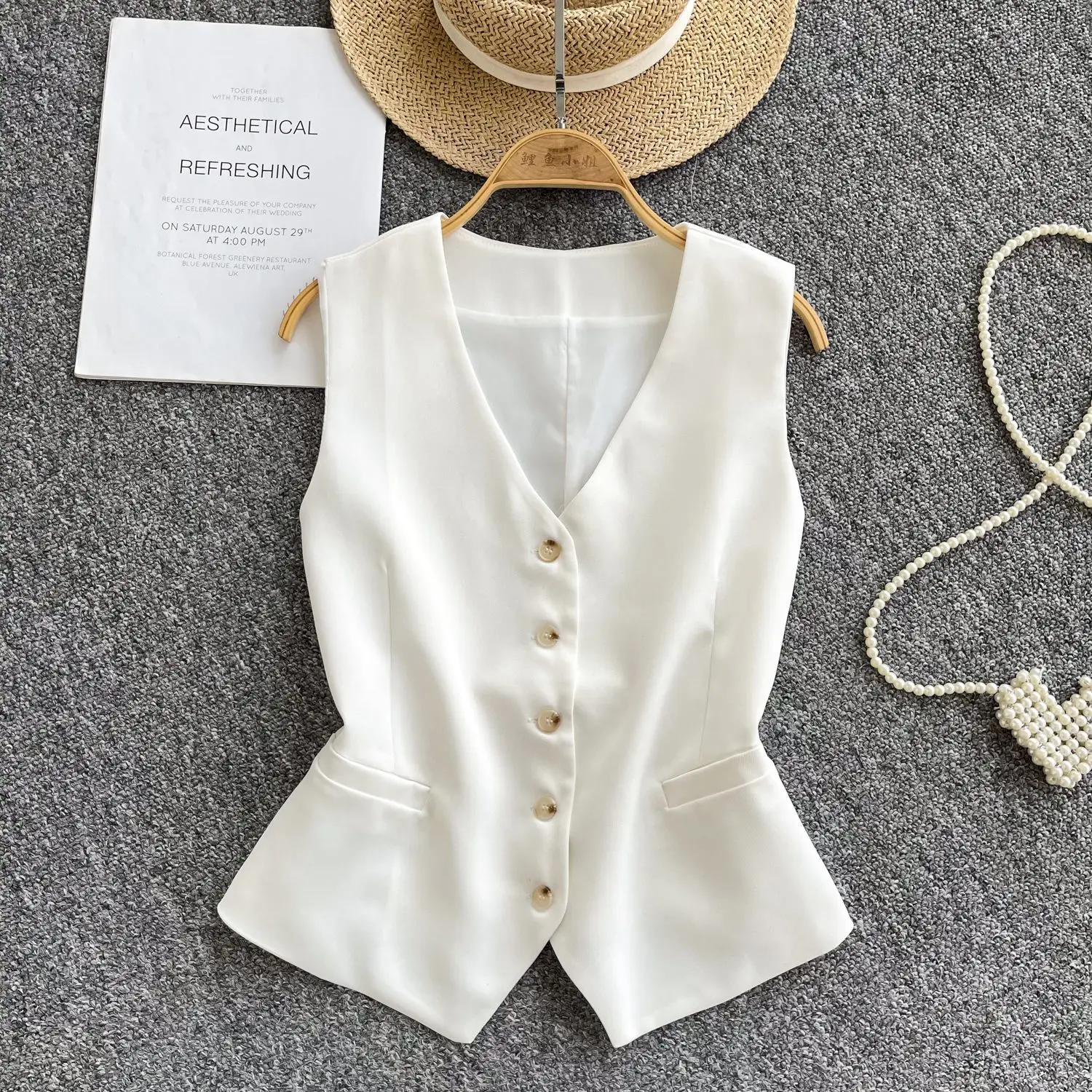 Fashion High Sense Beautiful White V-Neck Sleeveless Satin Vest Cardigan Women's Summer Celebrity Style Top Pink