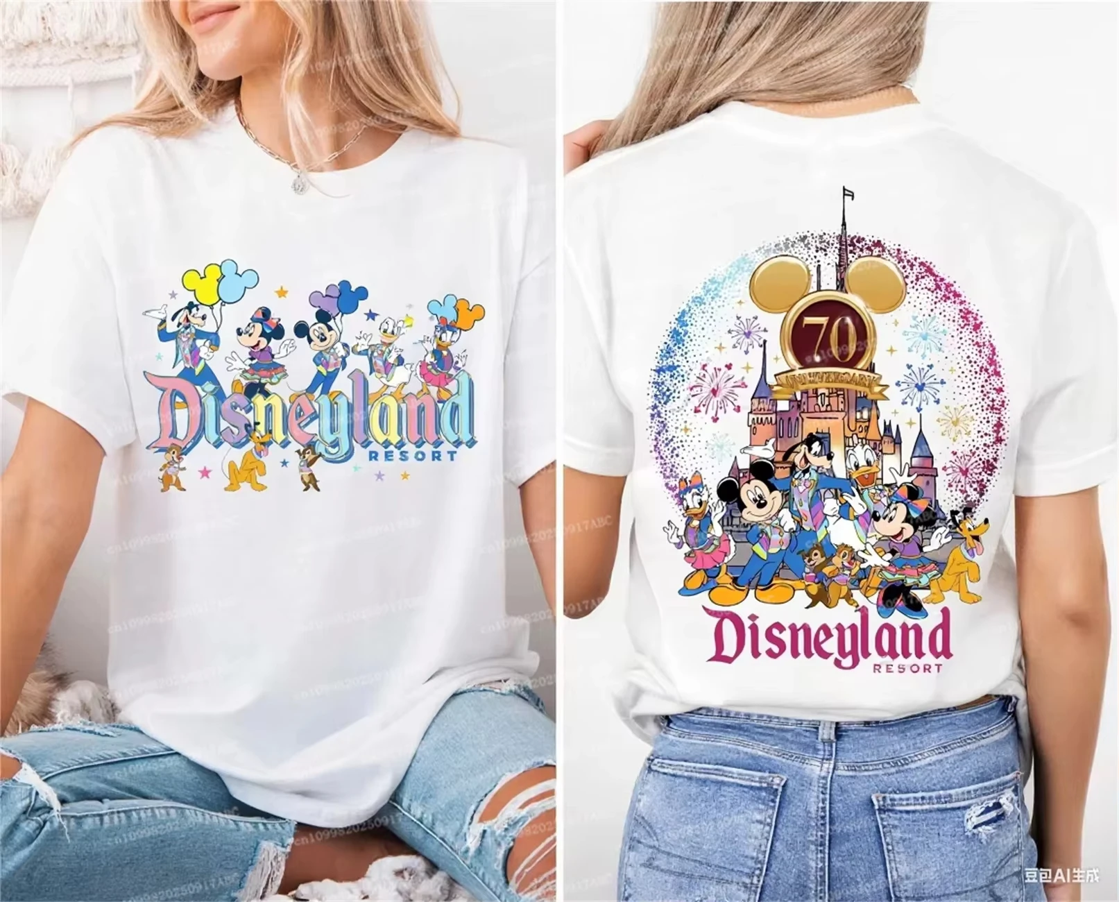 

Летняя мужская футболка Disneyland Resort 70th Anniversary Magical Years, футболка с изображением Микки и его друзей, мужская футболка, женская футболка