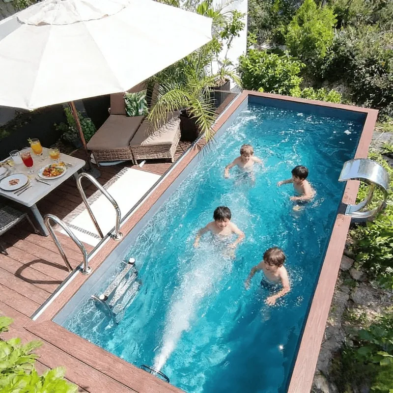 FRP Fiberglass Container Swimming Pool Portable Outdoor with Colorful Light Custom