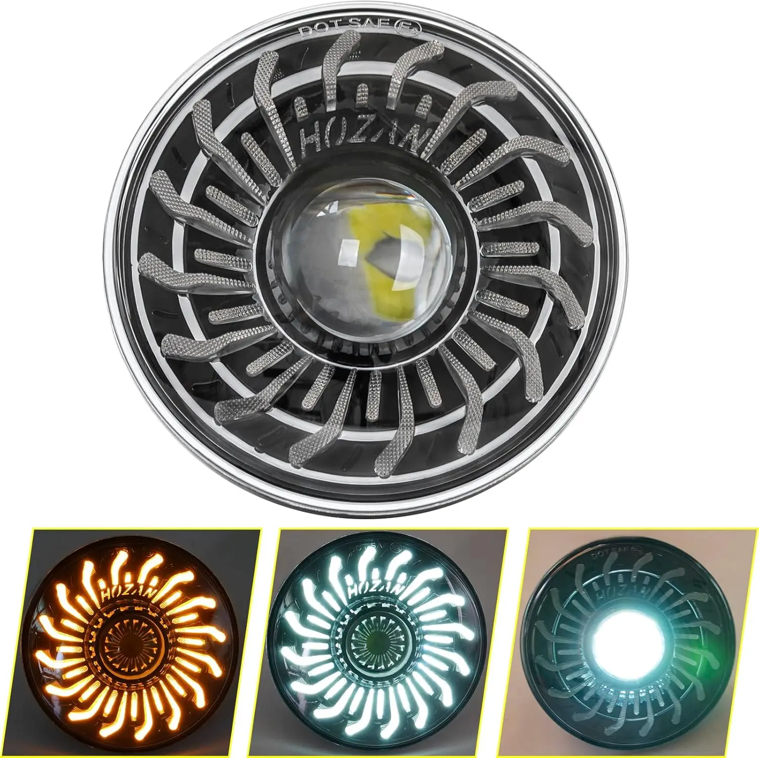 

5.75inch 5-3/4 Black Animated Motorcycle Headlight Whirlwind White/Amber DRL Start-up Gradient Welcome Halo Light for Indian Sco