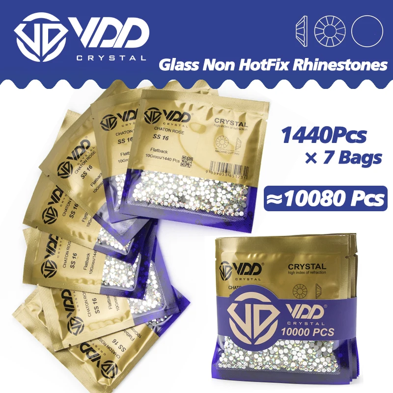 VDD 10000Pcs Wholesale High Quality Glass Non-hotfix Rhinestones Glitter Crystal Flatback Strass Gem Nail Art Diamond Decoration