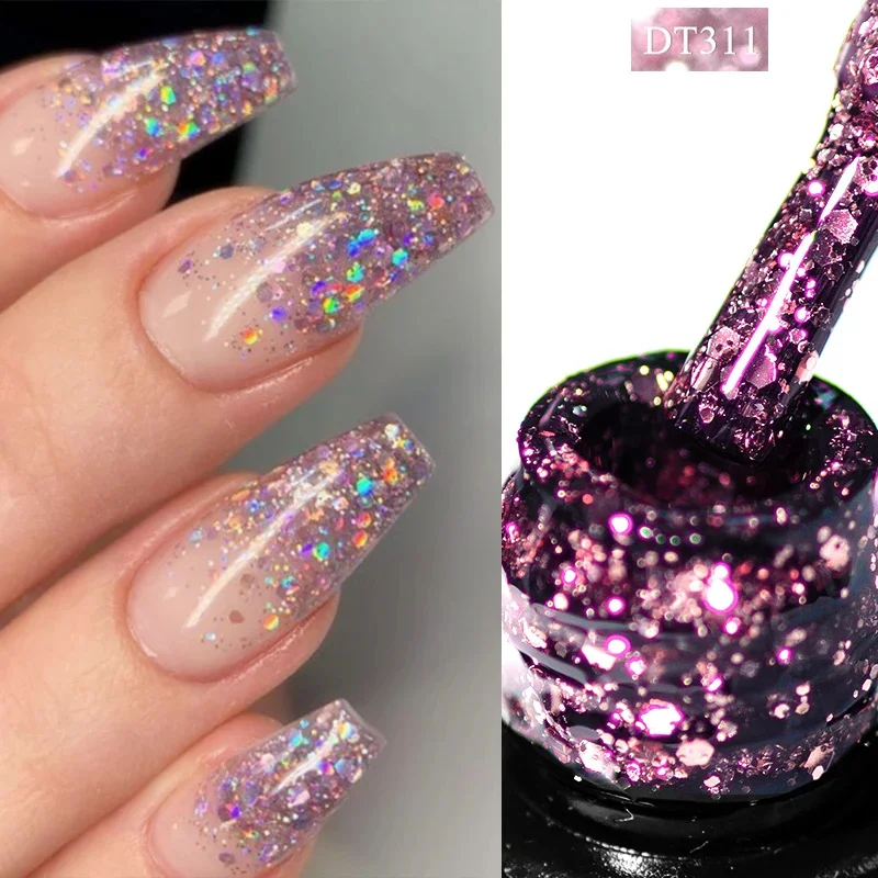 7ml Glitzer Gel Nagellack holor graphische Glitzer Nagel Gel funkelnde Pailletten semi permanenter Lack UV-Gel Nägel Kunst DIY einweichen