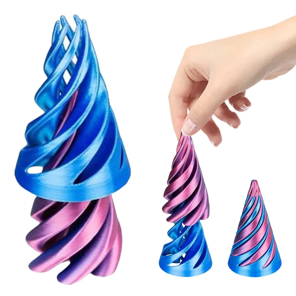 3D Printed Spiral Cone Toy Stress Relief Fidget Toy Impossible Pyramid Passthrough Sculpture Mini Vortex Thread Illusion Ornamen