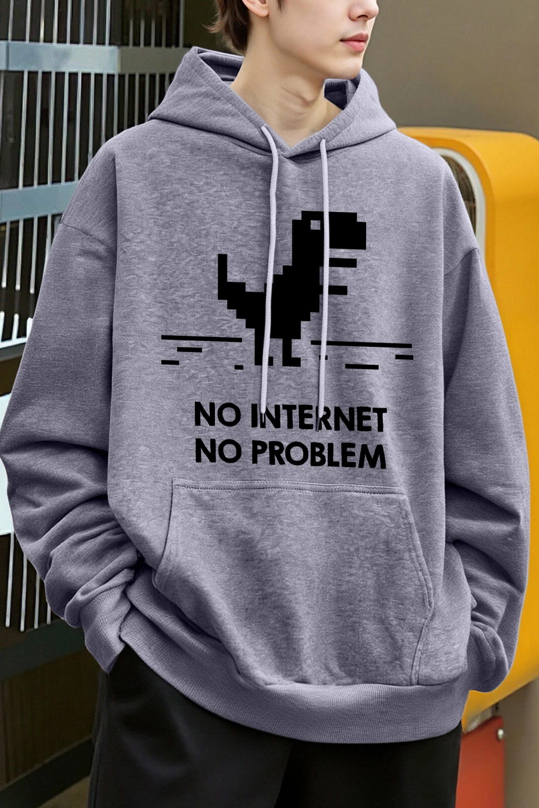 Kein Internet, kein Problem, Druck, Kapuzenpullover, Herren, trendiger Taschen-Hoodie, Fleece, bequeme Kleidung, Herbstmode, Streetwear, All-Match