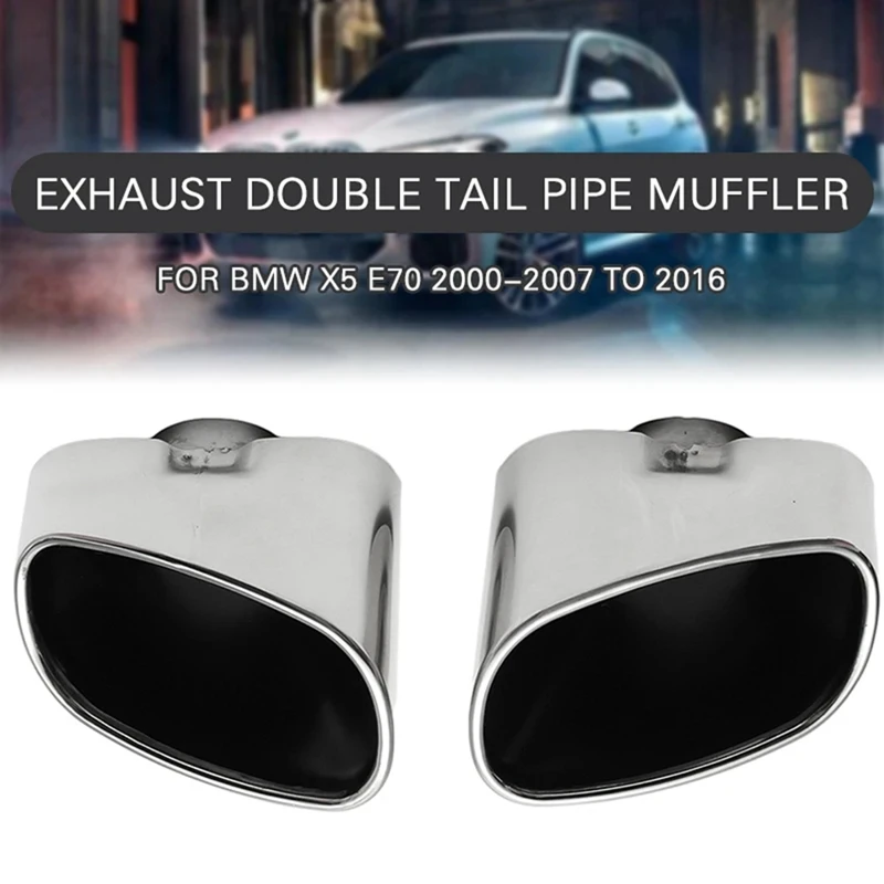 

Stainless Steel Chrome Car Exhaust Tips Dual Tailpipe Muffler Pipe Cover For BMW X5 E70 E53 2000-2016