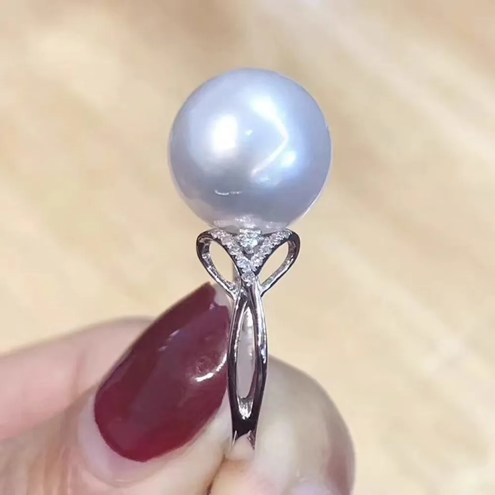

S925 Silver Sterling Ring Inlaid Zirconia Half Hole Pearl Ring Base Resizable Design DIY Handmade Fine Jewelry Ring Accessories