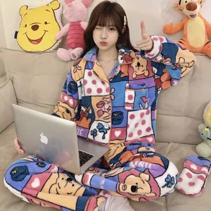 Disney winnie the pooh inverno novo pijama de flanela lã feminina engrossado bonito dos desenhos animados casual loungewear 8 principais vendas pijama do pooh - №7