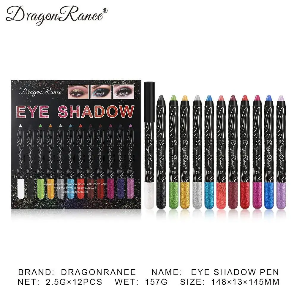 12Pcs/box Eyeshadow Pencil Set Eyeliner Pencil Gold Purple Blue Eye Shadow Glitter Silkworm Pen Eyes Pigment Waterproof Makeup