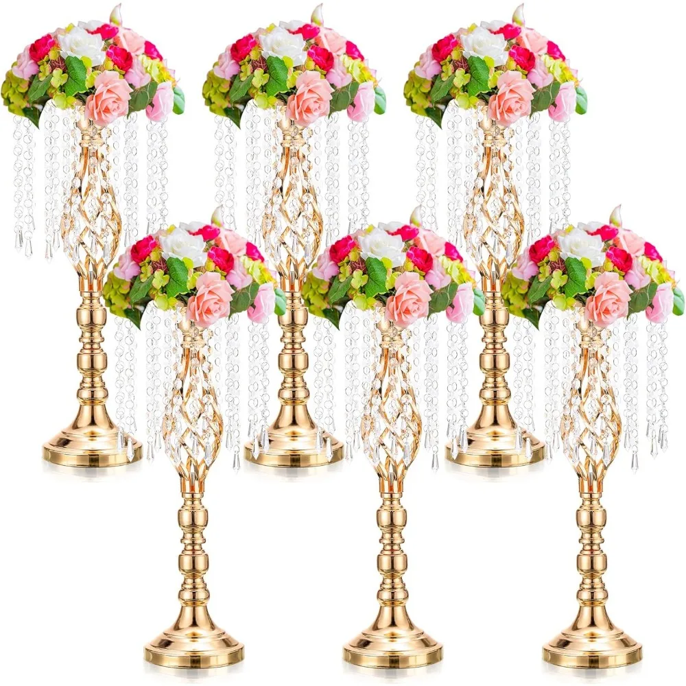 

6 Pcs Gold Flower Stand Wedding Flower Centerpieces for Tables Crystal Vases Metal Elegant Floral Stand for Wedding Reception