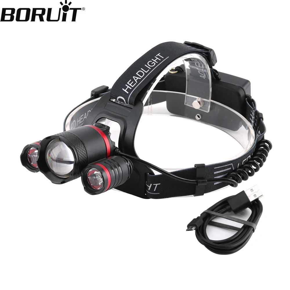 

BORUiT Super Bright LED Headlamp 2000LM USB Rechargeable Headlight 4 Lighting Modes 18650 Head Torch Camping Fishing Lantern