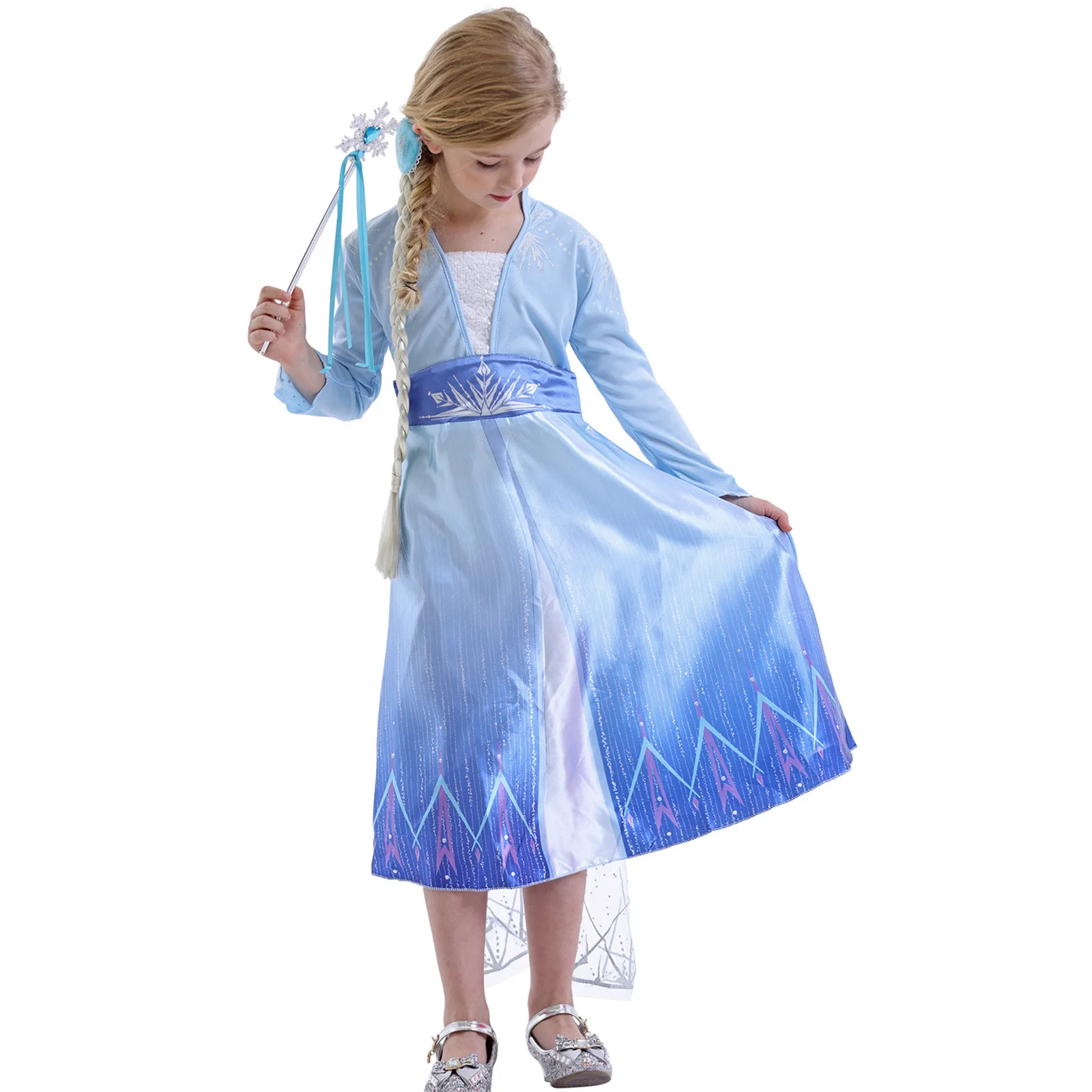 Disney Frozen Elsa Costume for Girls Princess Dress Birthday Party Blue Long Sleeve Carnival Clothes Kids Children Gown Vestidos