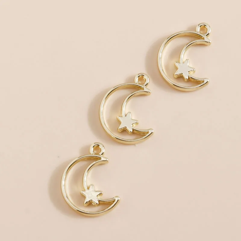 8 Stück süße vergoldete Stern-Mond-Charms, Legierungsanhänger für DIY-Schmuckherstellung, Zubehör, handgefertigte Ohrringe, Halsketten, Großhandel – Detail 3