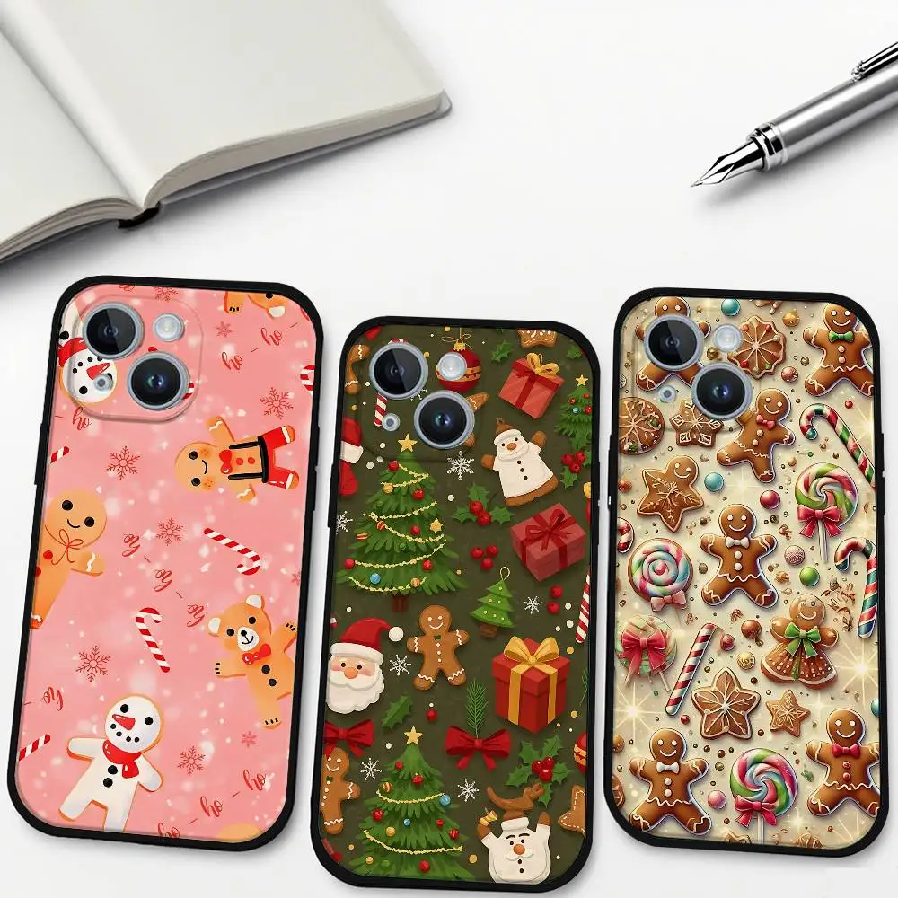 لطيف الكرتون عيد الميلاد الزنجبيل جراب هاتف جراب هاتف آيفون 17 16 15 11 13 14 برو ماكس غطاء قذيفة سوداء #2