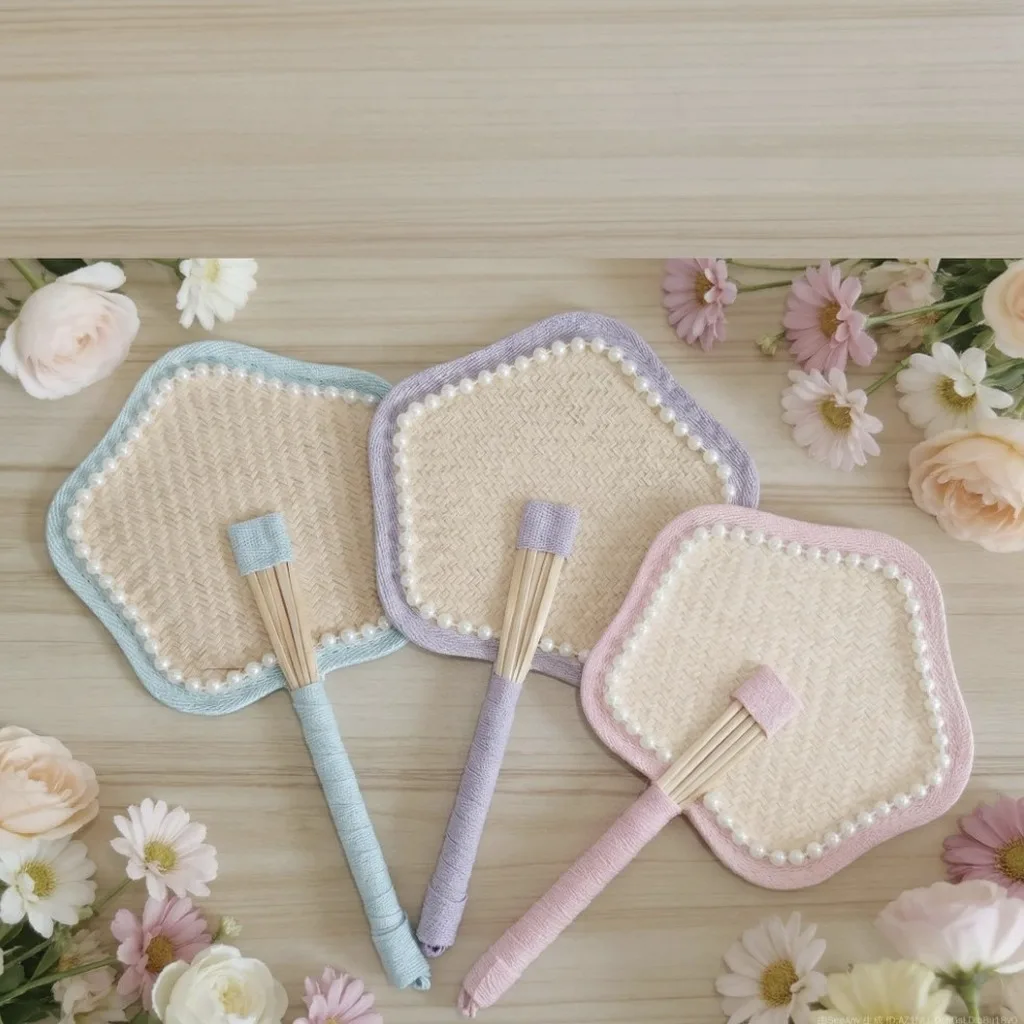 Fabric Wrapped Handle Fan Counselside Fan Decorative Portable Fan Multiple Color Options For Cooling Handcraft Party Supplies