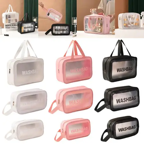 Bolsa de cosméticos transparente de PVC para mujer, bolsas de maquillaje transparentes con cremallera, estuche de belleza, organizador de maquillaje de viaje, almacenamiento, bolsa de aseo para baño